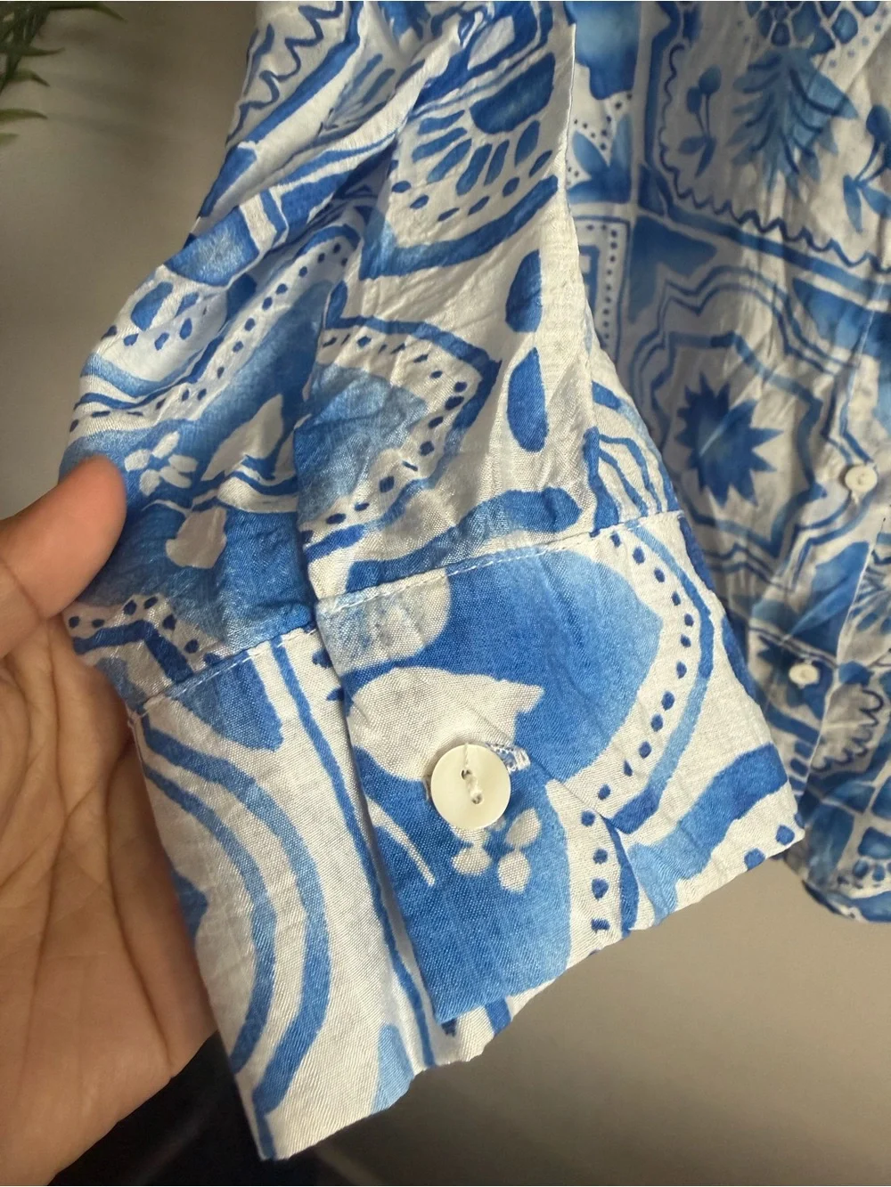 Relaxed Blue & White Printed Button-Down Shirt